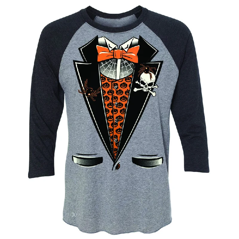 Zexpa Apparel™ Halloween Vampire Smokin Tuxedo 3/4 Sleevee Raglan Tee Cool Costume Tee Rayon Fabric Velvet Fabric Corduroy Fabric