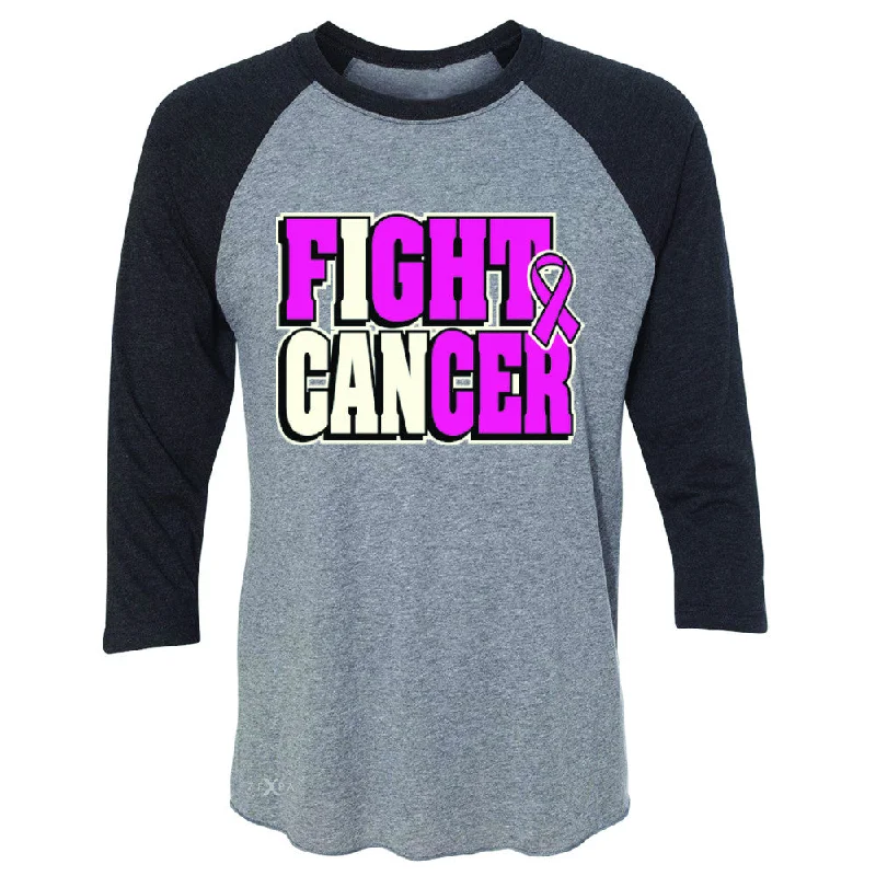 Zexpa Apparel™ Fight Cancer I CAN 3/4 Sleevee Raglan Tee Breast Cancer Tee Front Pockets Side Pockets Patch Pockets