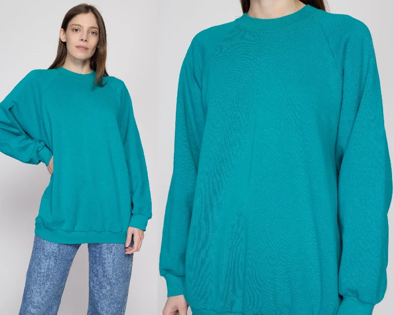 3X 90s Teal Green Crewneck Sweatshirt Hoodie with Hem Elastic Stretchable Comfortable