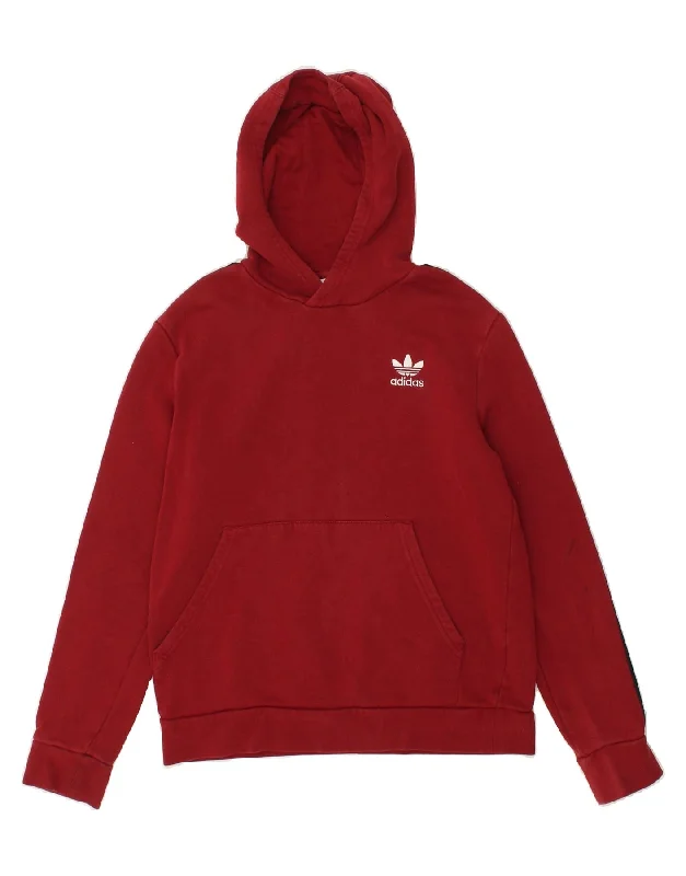 ADIDAS Boys Hoodie Jumper 13-14 Years Red Cotton Hoodie with Hem Detail Decorative Unique