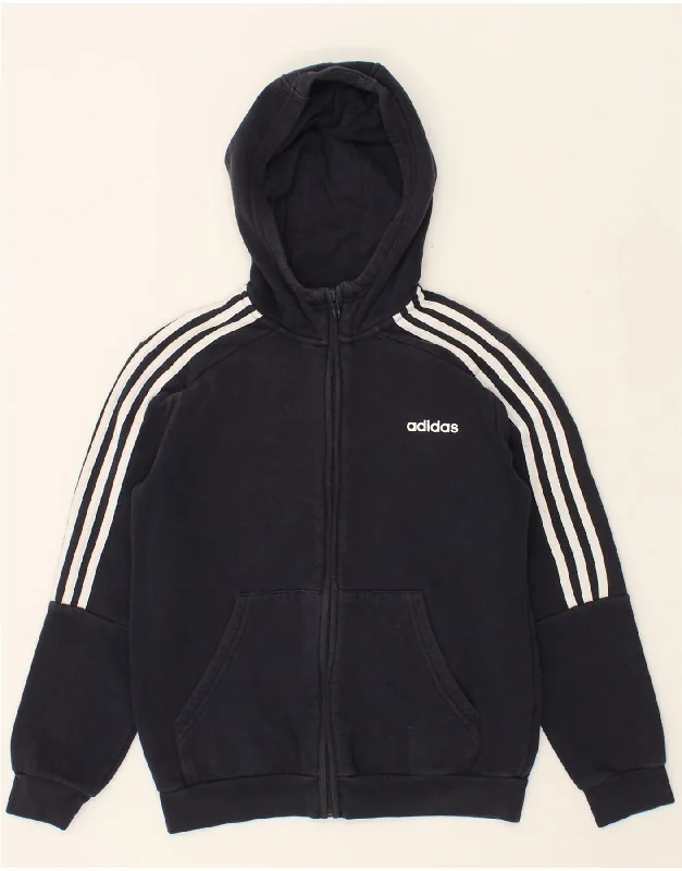 ADIDAS Boys Zip Hoodie Sweater 11-12 Years Navy Blue Cotton Hoodie with Toggle Buttons Decorative Unique