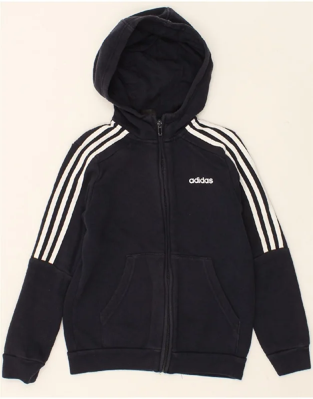 ADIDAS Boys Zip Hoodie Sweater 9-10 Years Navy Blue Cotton Hoodie with Half-Zip Sporty Casual