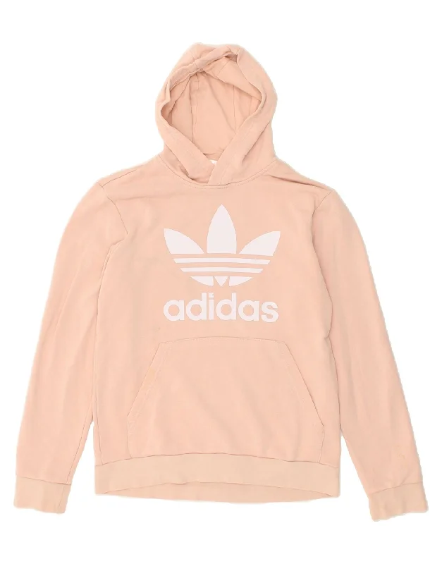 ADIDAS Girls Graphic Hoodie Jumper 14-15 Years Pink Cotton Hoodie with Mesh Breathable Sporty