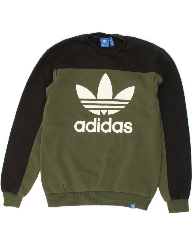 ADIDAS Mens Graphic Sweatshirt Jumper Small Khaki Colourblock Cotton Hoodie with Lace Feminine Delicate