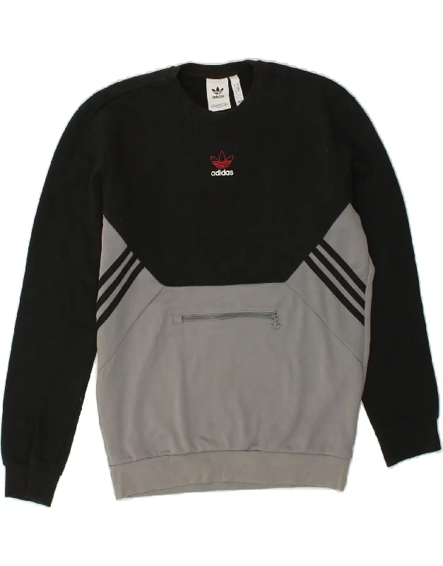 ADIDAS Mens Sweatshirt Jumper Small Black Colourblock Cotton Hoodie with Ribbed Cuffs Snug Fit Comfort