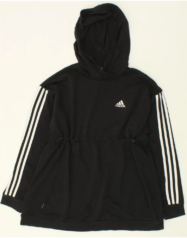 ADIDAS Womens Oversized Hoodie Jumper UK 8/10 Small Black Cotton Hoodie with Embroidery Detailed Premium