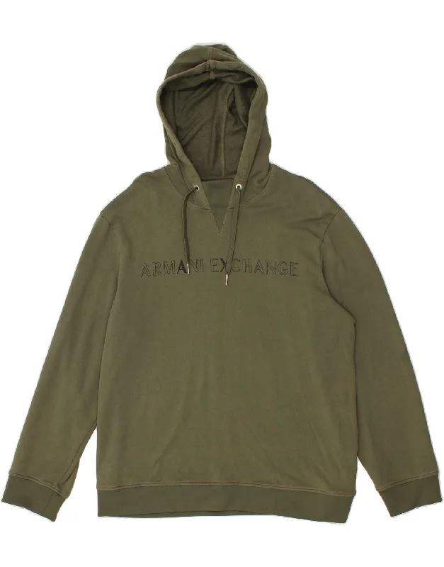 ARMANI EXCHANGE Mens Graphic Hoodie Jumper XL Khaki Hoodie with Tied Waist Feminine Flattering