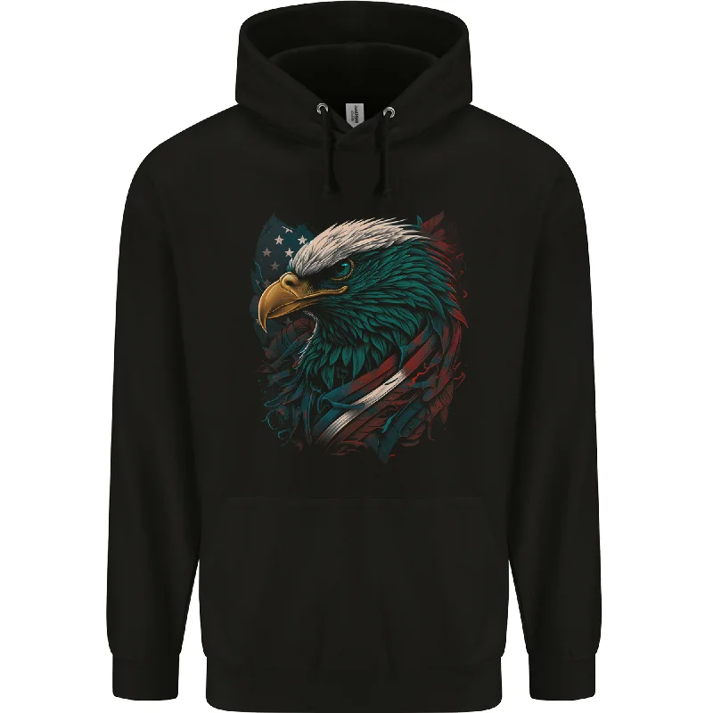 Artistic American Bald Eagle in Stars & Stripes Mens 80% Cotton Hoodie Hoodie with Camouflage Military Edgy