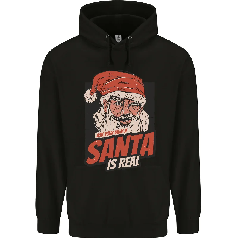 Ask Your Mum If Santa Real Funny Christmas Mens 80% Cotton Hoodie Hoodie with Drawcord Adjustable Secure