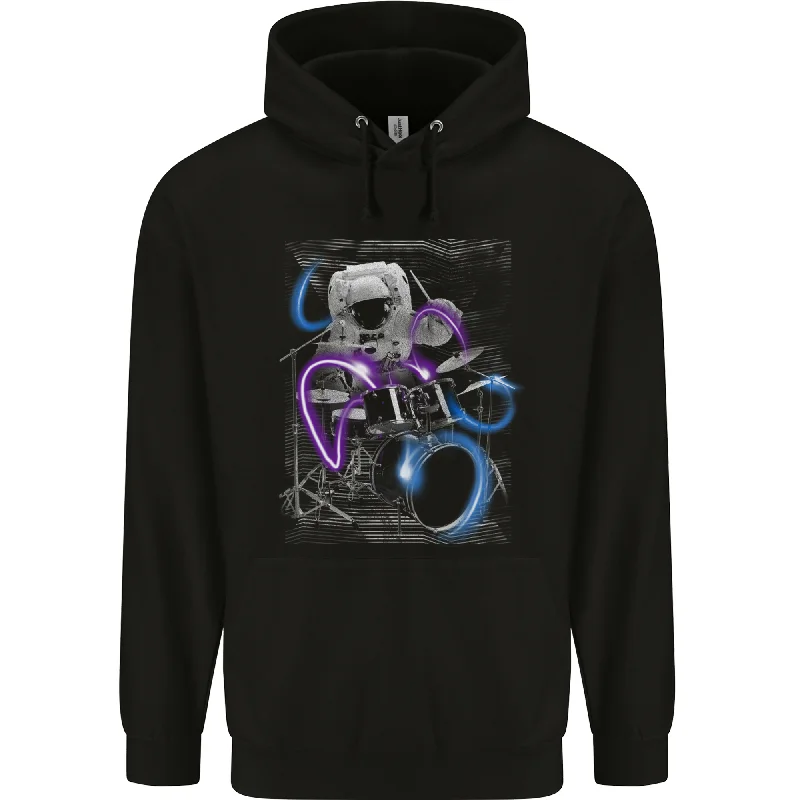 Astronaut Drummer Drumming Drums Mens 80% Cotton Hoodie Hoodie with Raw Hem Edgy Unfinished