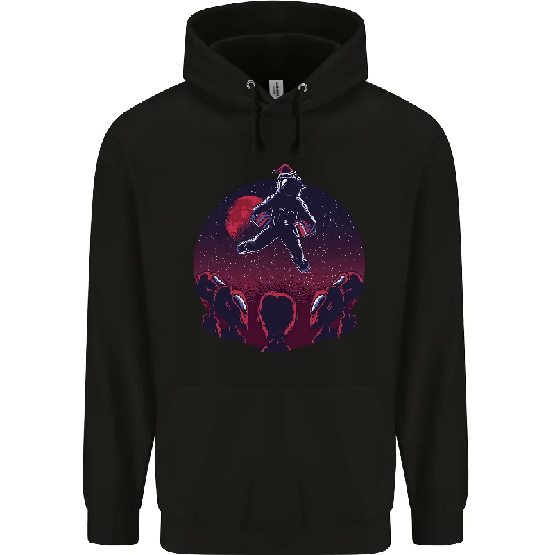 Astronaut Santa & Aliens Christmas Planets Xmas Mens 80% Cotton Hoodie Hoodie with Puffed Sleeves Voluminous Trendy