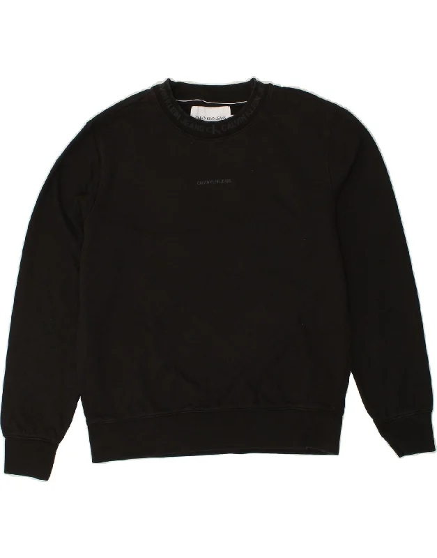 CALVIN KLEIN Mens Graphic Sweatshirt Jumper Small Black Cotton Hoodie with Mesh Breathable Sporty