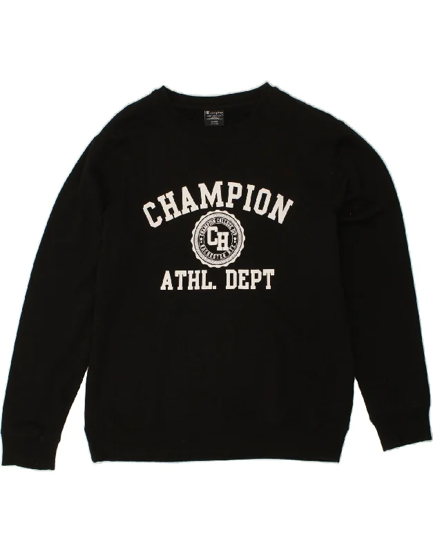 CHAMPION Mens Graphic Sweatshirt Jumper XL Black Polyester Hoodie with Zipper Placket Modern Functional