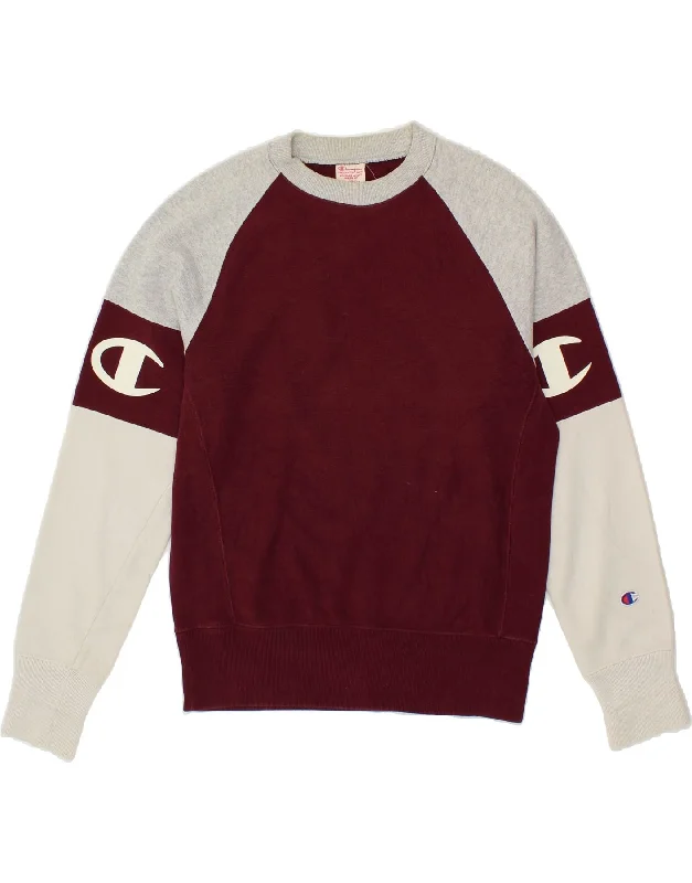 CHAMPION Womens Graphic Sweatshirt Jumper UK 14 Medium Burgundy Hoodie with Logo Branding Identity