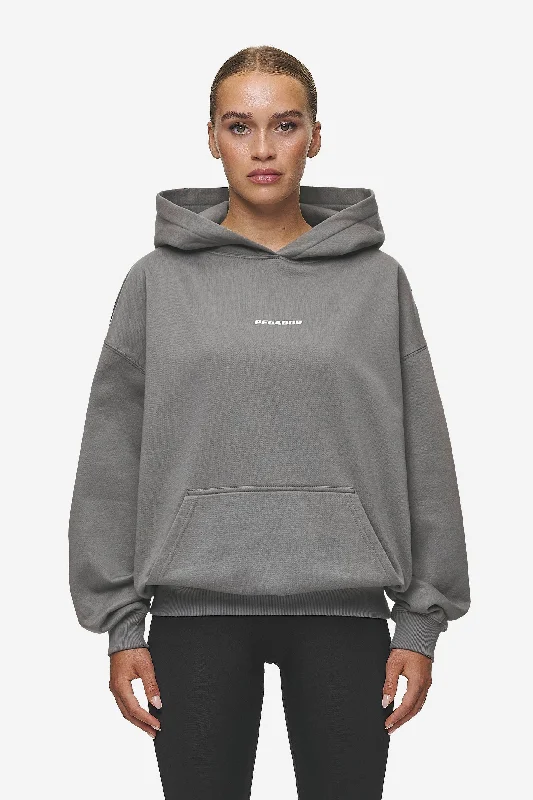 Clarita Logo Oversized Hoodie Washed Deep Grey White Gum Hoodie with Set-In Sleeves Structured Classic