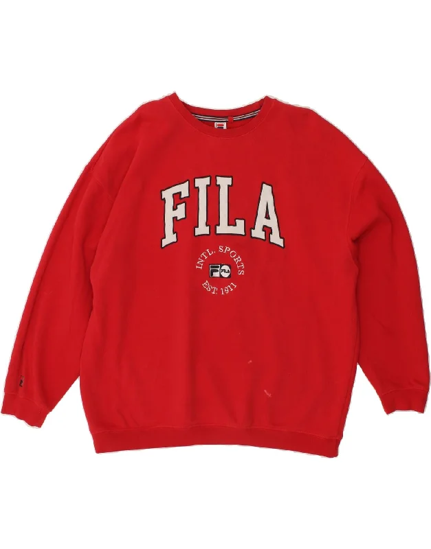 FILA Mens Graphic Sweatshirt Jumper Large Red Cotton Hoodie with Neon Bright Vibrant