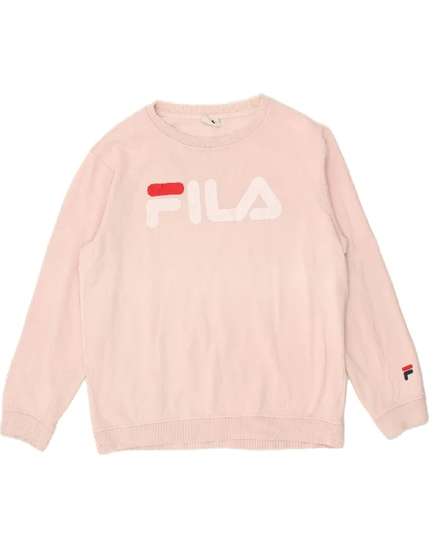 FILA Womens Oversized Graphic Sweatshirt Jumper UK 16 Large Pink Hoodie with Half-Zip Sporty Casual