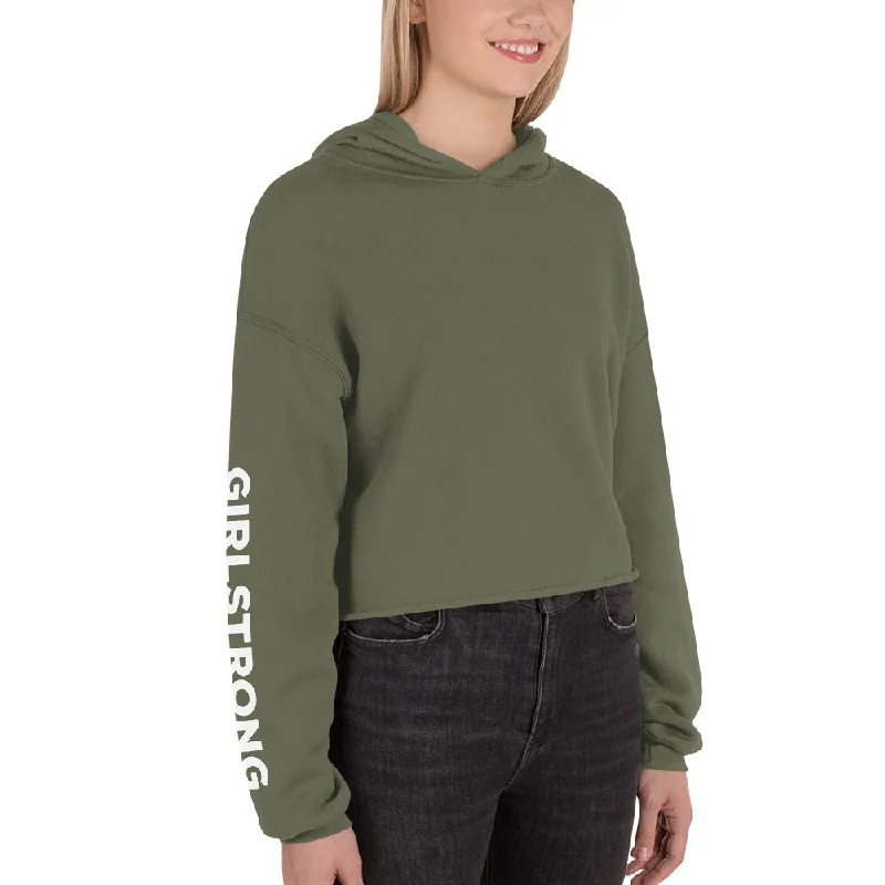 EVERYDAY FLEECE, COZY CHIC CROPPED HOODIE MILITARY GREEN Hoodie with Rhinestones Sparkly Elegant