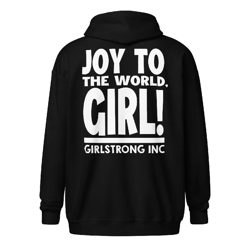 GS GRAPHIX FLEECE ZIP HOODIE - JOY TO THE WORLD, GIRL! Hoodie with Cropped Fit Short Trendy