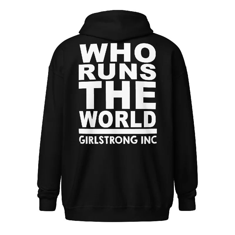 GS GRAPHIX FLEECE ZIP HOODIE - WHO RUNS THE WORLD Hoodie with Ribbed Hem Stretchable Secure