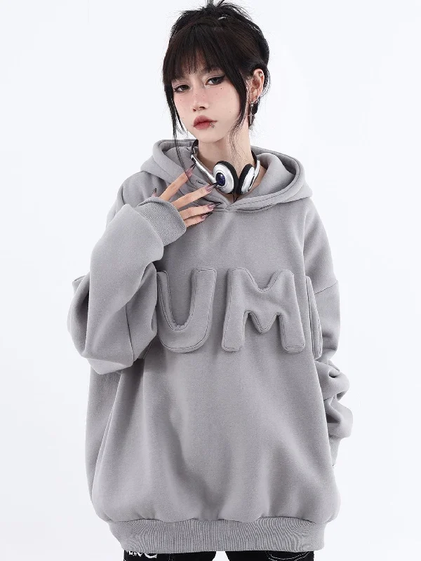 JUMP Gray Three-Dimensional Letter Embroidery Loose Casual Hoodie Hoodie with Relaxed Fit Easy Casual