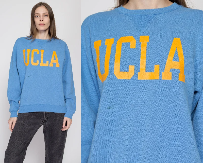 Large 90s UCLA Blue V Stitch Sweatshirt Hoodie with Elastic Waist Stretchable Comfortable