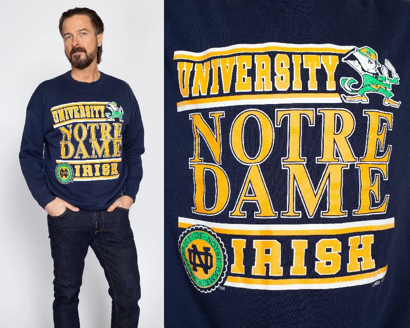 Large 90s University Of Notre Dame Fighting Irish Sweatshirt Hoodie with Bell Sleeves Flared Feminine