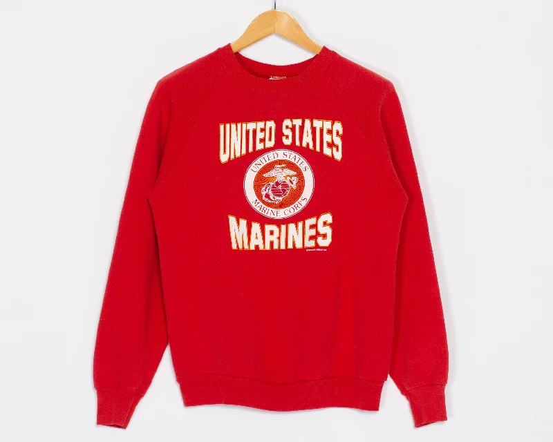 Medium 80s US Marine Corps Raglan Sweatshirt Hoodie with Back Slit Movement Comfort