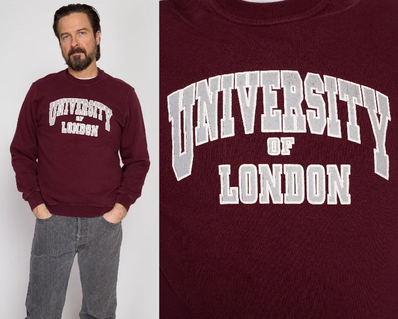 Medium 90s University Of London Sweatshirt Hoodie with Velcro Closure Adjustable Secure