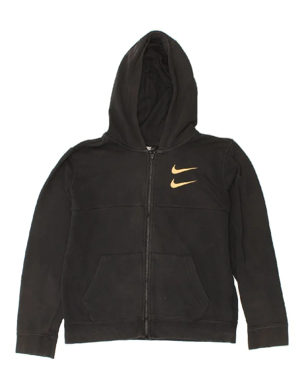 NIKE Boys Standard Fit Graphic Zip Hoodie Sweater 13-14 Years XL Black Hoodie with Longline Fit Extended Stylish