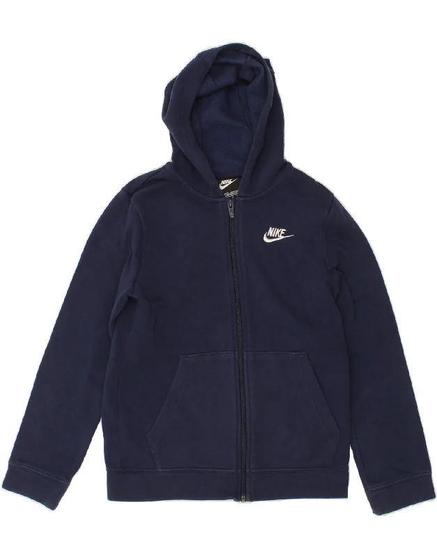 NIKE Boys Standard Fit Zip Hoodie Sweater 10-11 Years Medium Navy Blue Hoodie with Hem Drawcord Adjustable Customizable