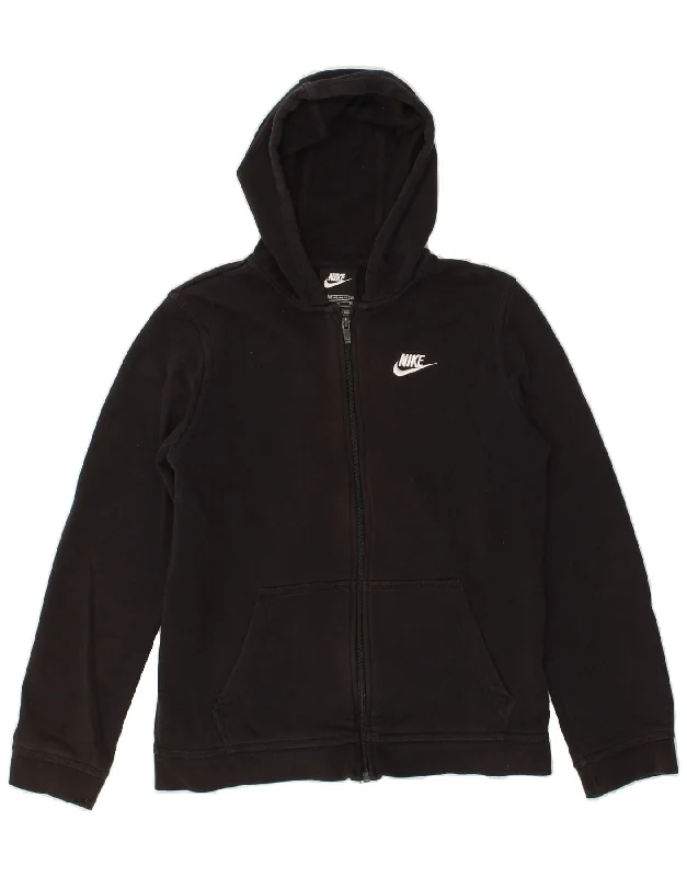 NIKE Boys Standard Fit Zip Hoodie Sweater 13-14 Years XL Black Cotton Hoodie with Longline Fit Extended Stylish