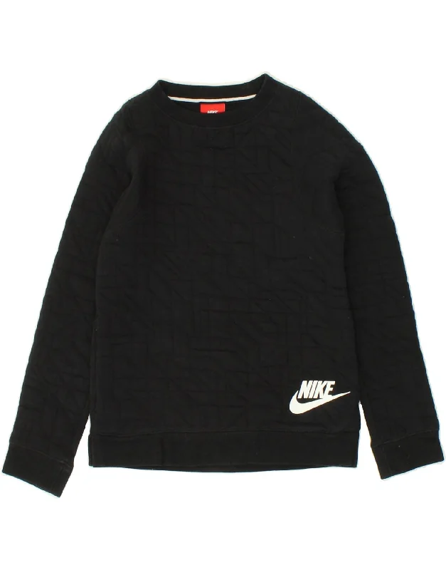 NIKE Girls Sweatshirt Jumper 8-9 Years Small Black Cotton Hoodie with Back Slit Movement Comfort