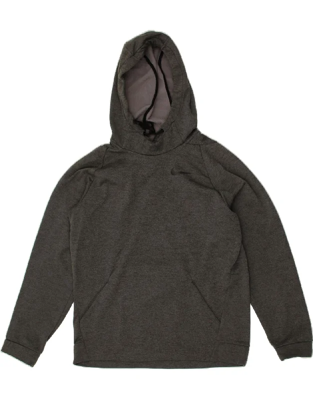 NIKE Mens Dri Fit Graphic Hoodie Jumper Small Grey Flecked Polyester Hoodie with High-Low Hem Asymmetrical Trendy