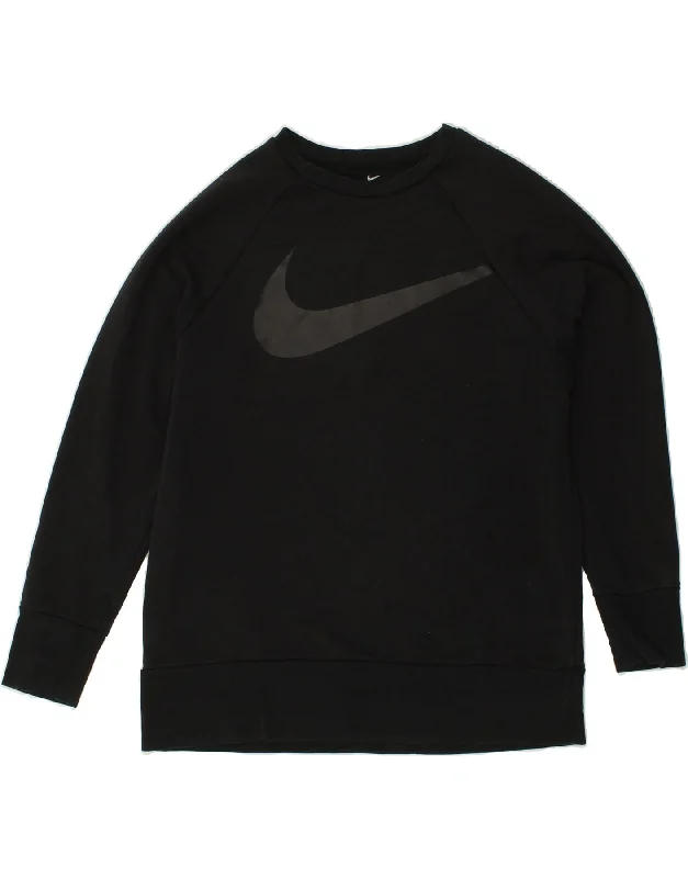 NIKE Mens Dri Fit Graphic Sweatshirt Jumper Medium Black Cotton Hoodie with Neon Bright Vibrant