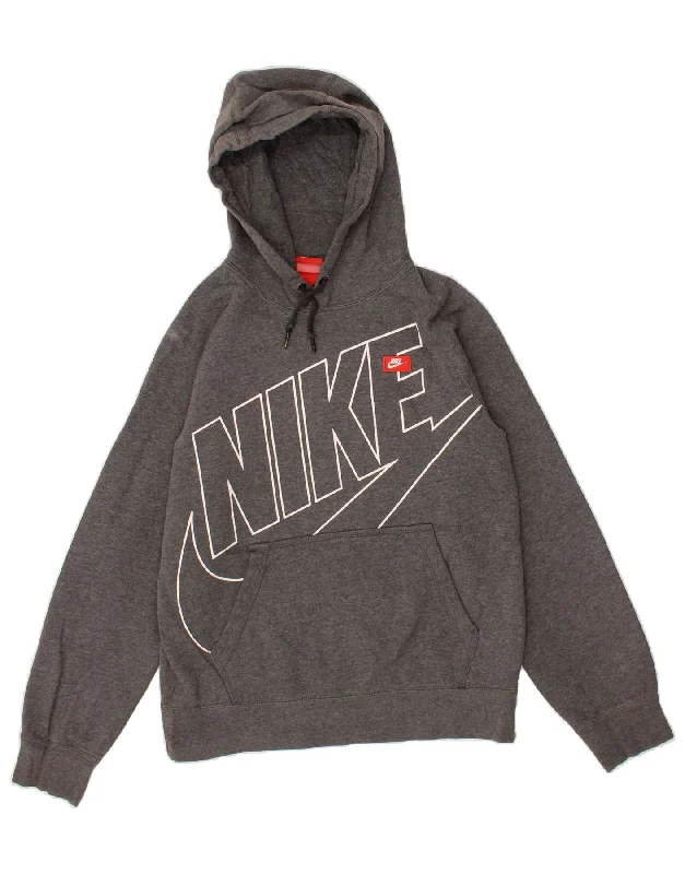 NIKE Mens Graphic Hoodie Jumper Small Grey Cotton Hoodie with Slit Hem Functional Movement