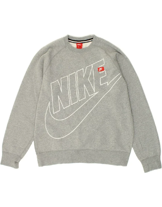 NIKE Mens Graphic Sweatshirt Jumper Large Grey Cotton Hoodie with Fur Luxurious Winter