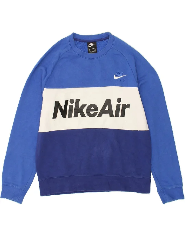 NIKE Mens Graphic Sweatshirt Jumper Small Blue Colourblock Cotton Hoodie with Gradient Ombre Colorful