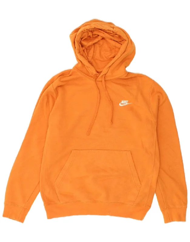 NIKE Mens Hoodie Jumper Small Orange Cotton Hoodie with Print Artistic Unique