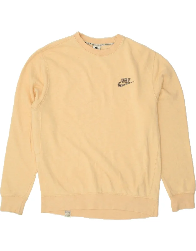 NIKE Mens Sweatshirt Jumper Medium Beige Cotton Hoodie with Hood Adjustable Protection