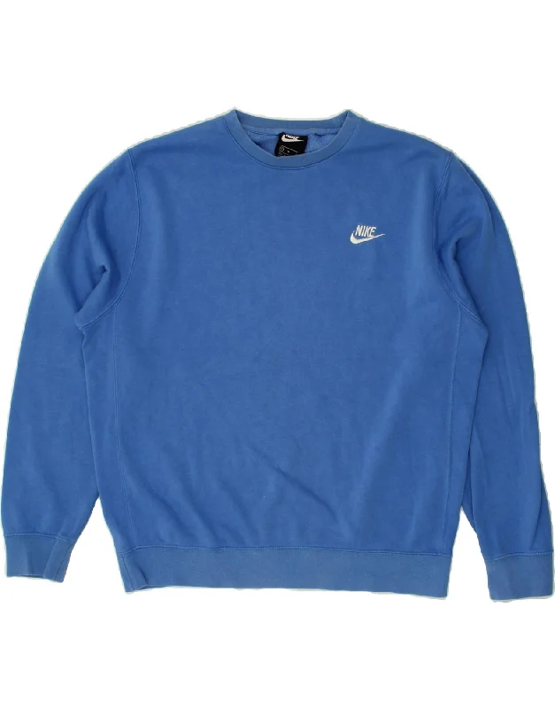 NIKE Mens Sweatshirt Jumper Medium Blue Hoodie with Fur Luxurious Winter