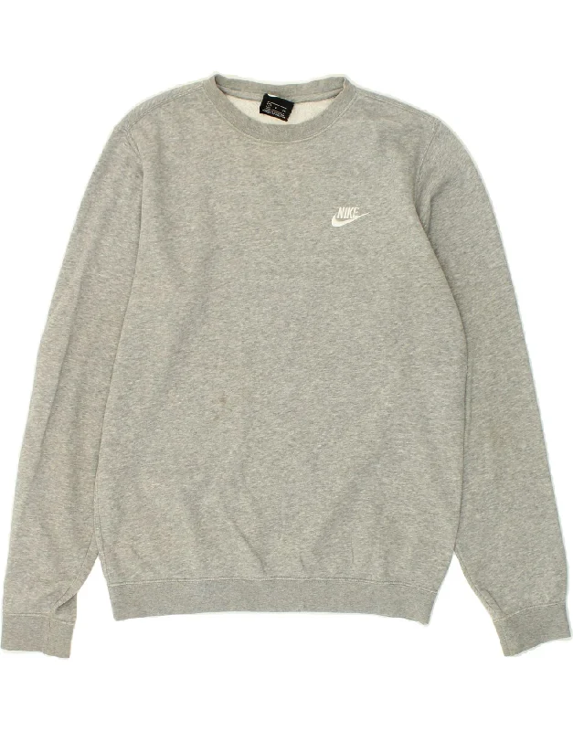 NIKE Mens Sweatshirt Jumper Small Grey Cotton Hoodie with High Neck Warm Protective