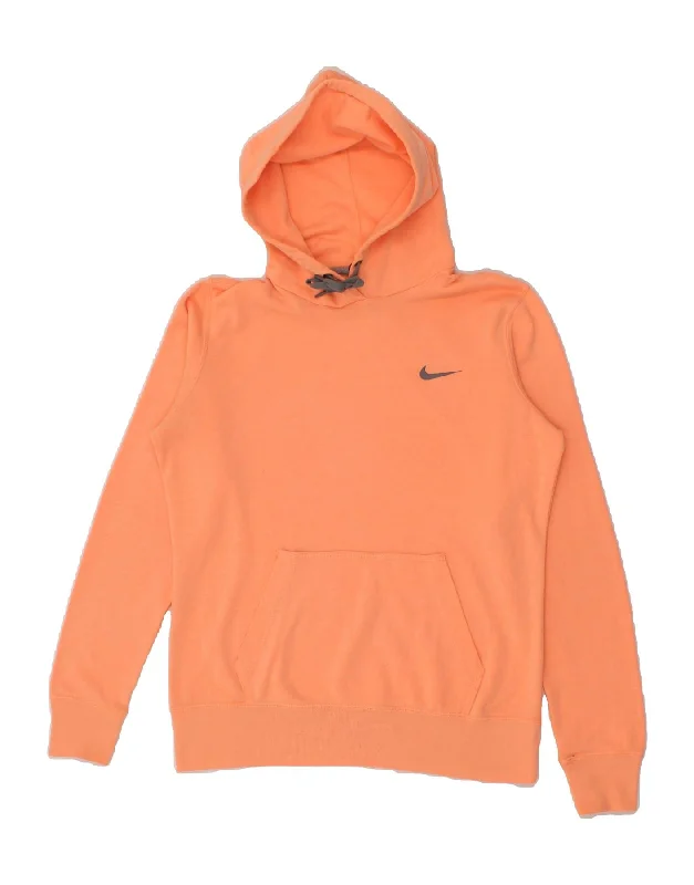 NIKE Womens Hoodie Jumper UK 14 Medium Orange Hoodie with Lace Feminine Delicate