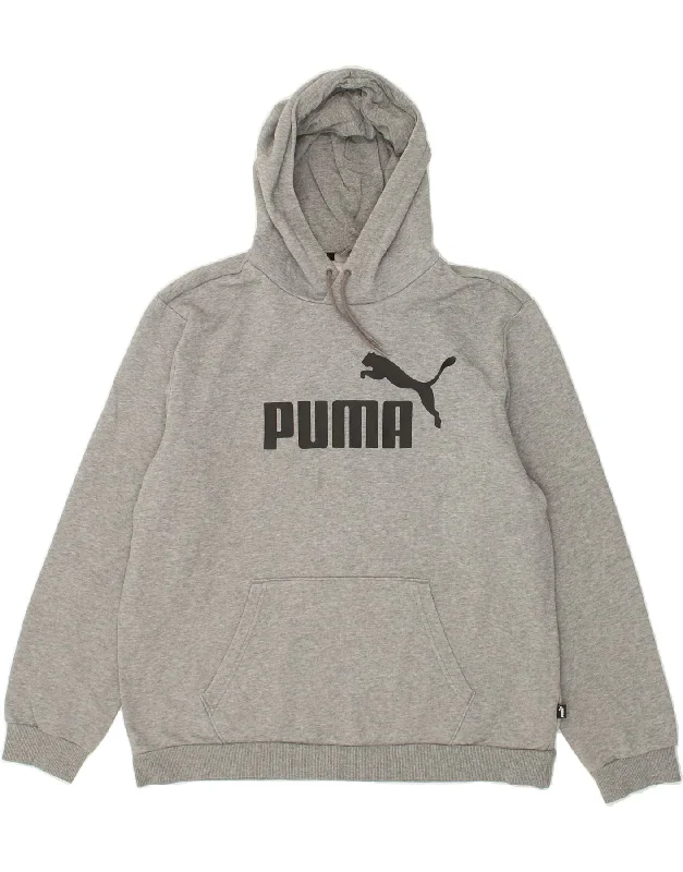 PUMA Mens Graphic Hoodie Jumper Large Grey Cotton Hoodie with Drop Shoulder Relaxed Streetwear