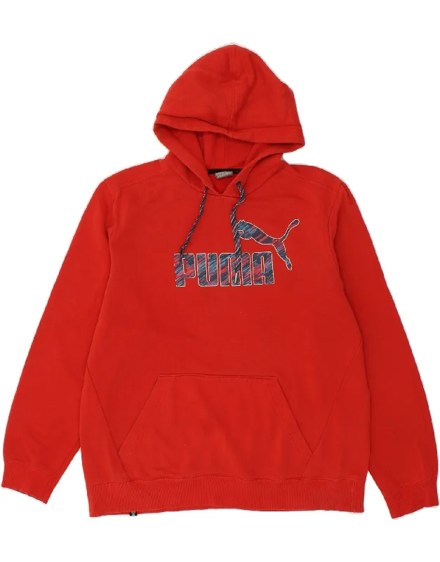 PUMA Mens Graphic Hoodie Jumper XL Red Cotton Hoodie with V-Neck Classic Versatile