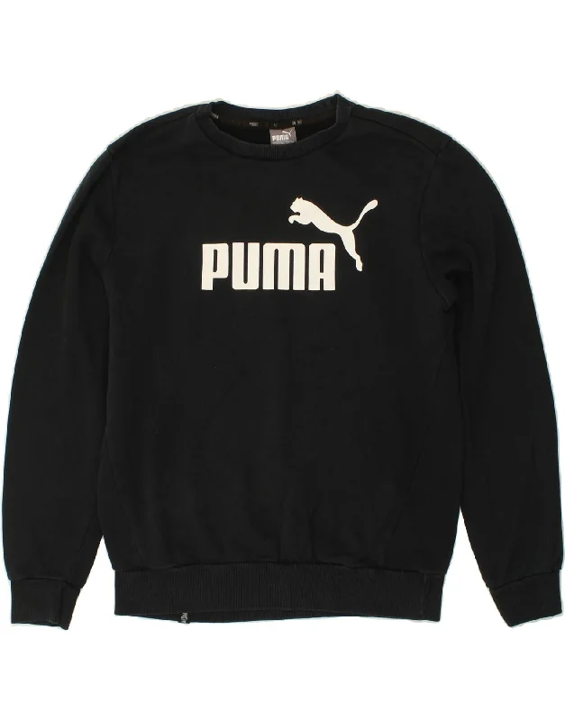 PUMA Mens Graphic Sweatshirt Jumper Medium Black Cotton Hoodie with Slim Fit Tailored Modern