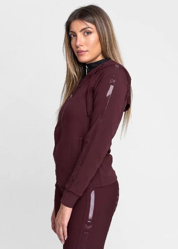 Reflection Zip Hoodie (Burgundy) Hoodie with Hem Fringe Bohemian Relaxed