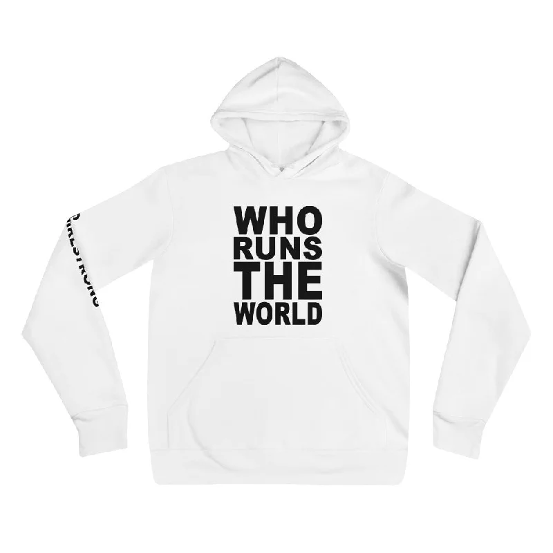 BEST FIT, BEST FEEL FLEECE HOODIE WHITE - WHO RUNS THE WORLD Hoodie with Belted Waist Structured Tailored