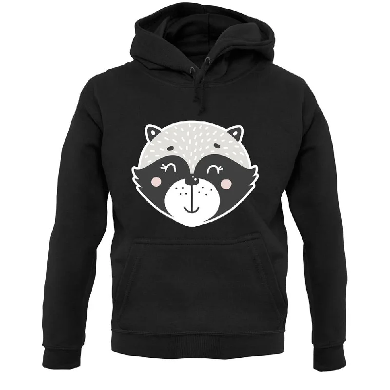 Smiley Face Racoon Unisex Hoodie Hoodie with Metallic Shiny Futuristic