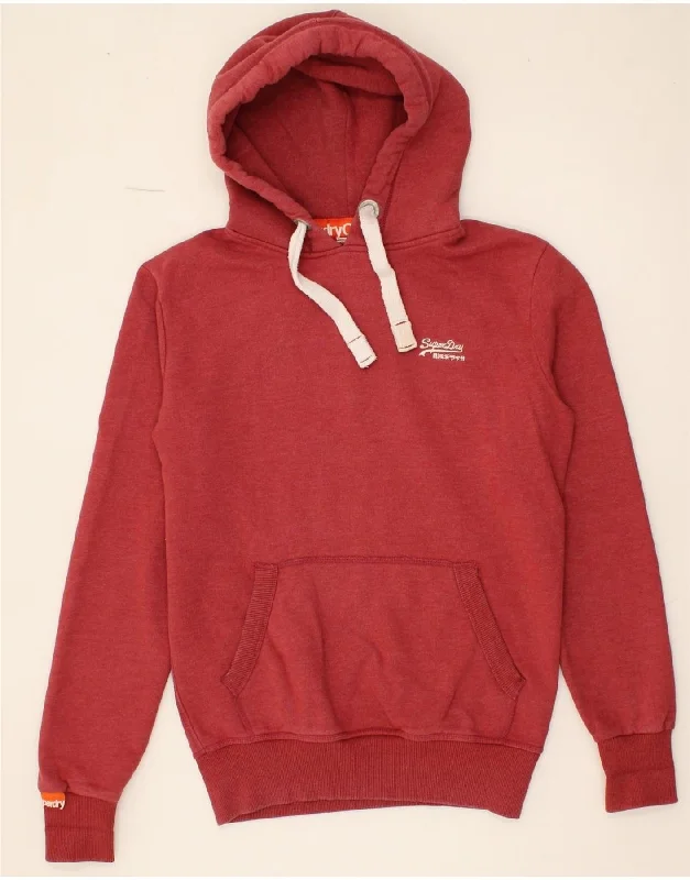 SUPERDRY Mens Hoodie Jumper Small Red Cotton Hoodie with Print Artistic Unique